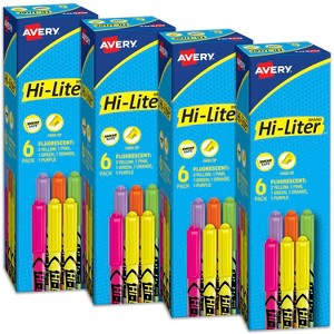 Avery Pen-Style Highlighters, 6 Assorted Colors Per Pack, 4 Packs, 24 Highlighters Total (23565) - 1 of 4