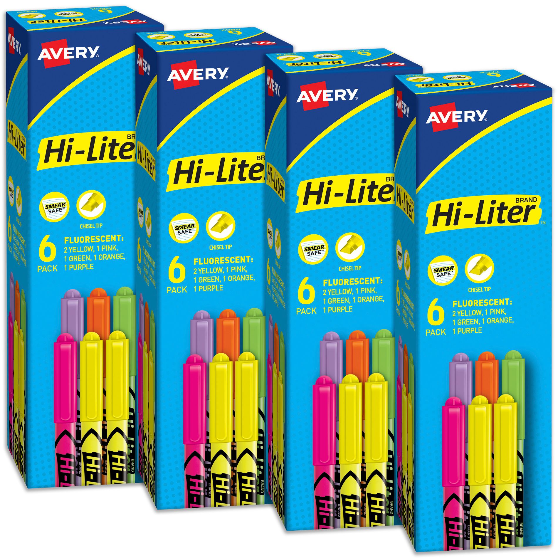 Avery Pen-Style Highlighters, 6 Assorted Colors Per Pack, 4 Packs, 24 Highlighters Total (23565)