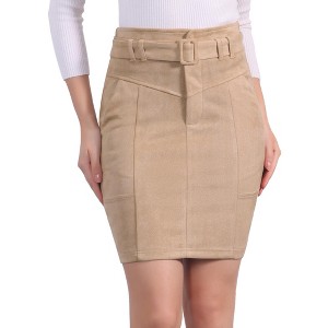 INSPIRE CHIC Women's Faux Suede High Waist Belted A-Line Mini Skirts - 1 of 4