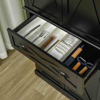 Black Freestanding Farmhouse Kitchen Pantry Cabinet with Adjustable Shelves