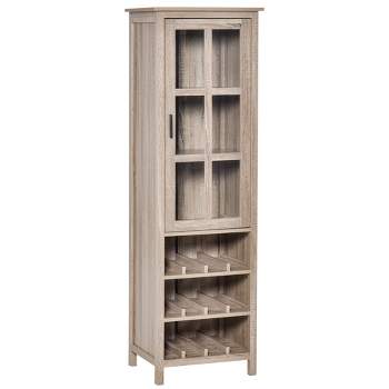 HOMCOM Tall Wine Cabinet, Bar Display Cupboard with 12-Bottle Wine Rack, Glass Door and 3 Storage Compartment for Living Room, Home Bar, Dining Room