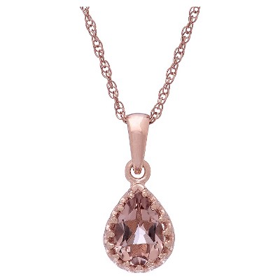 Pear-Cut Morganite Quartz Crown Pendant in Rose Gold Over Silver