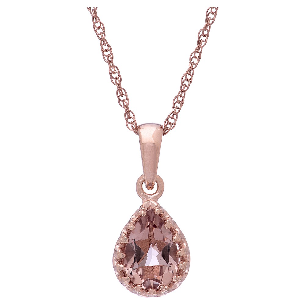 Photos - Pendant / Choker Necklace Pear-Cut Morganite Quartz Crown Pendant in Rose Gold Over Silver