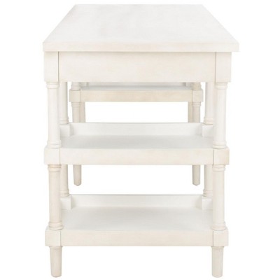 White Washed Wood Writing Desk with Drawer and Shelves