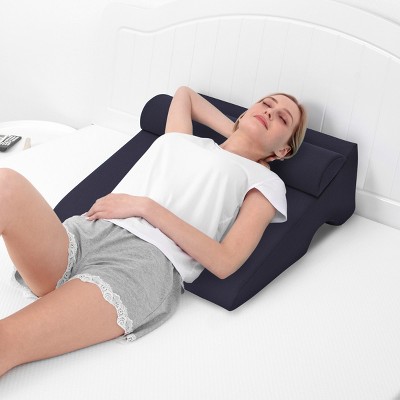 Blue Memory Foam Wedge Pillow with Adjustable Headrest