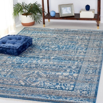 Ivory and Blue Hand-Knotted Synthetic 5' x 7' Rug