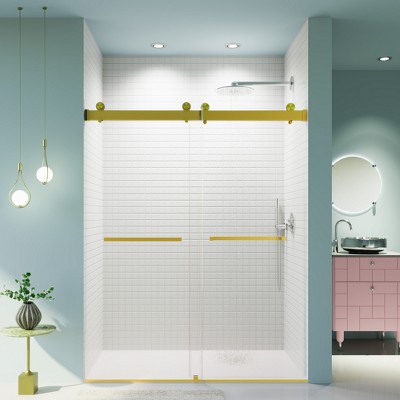 VYNXARIA 56-60 inches W*76 inches H Frameless Double Sliding Soft-Close Shower Door in Brushed Gold,3/8 inches (10mm) Thick SGCC Tempered Glass Door