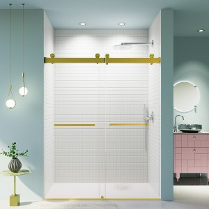 VYNXARIA 56-60 inches W*76 inches H Frameless Double Sliding Soft-Close Shower Door in Brushed Gold,3/8 inches (10mm) Thick SGCC Tempered Glass Door - 1 of 4