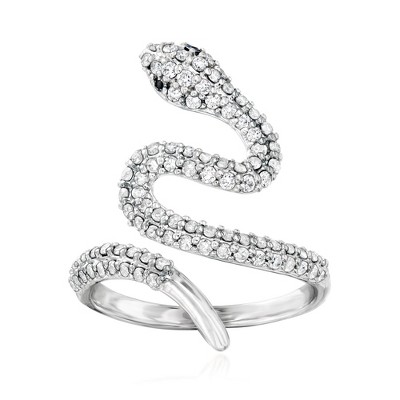 Ross-Simons 0.75 ct. t.w. Diamond Bypass Snake Ring With Black Diamond Accents in Sterling Silver