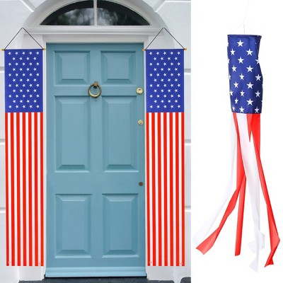 Garvee 2PACK 4th of July Decorations Hanging American Flag Banners Porch Sign, 60 Inch American US Flag Windsock