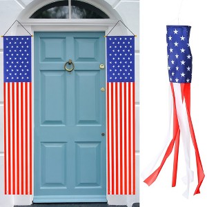 Garvee 2PACK 4th of July Decorations Hanging American Flag Banners Porch Sign, 60 Inch American US Flag Windsock - 1 of 4
