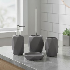Evideco French Home Goods Diamond Bathroom Accessory Set – 4 Pieces Includes Soap Dispenser, Tumbler, Soap Dish, and Toilet Brush Holder – - 1 of 4