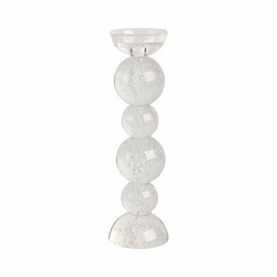 Glass & Crystal Candle Holder with Bubble Design - Modern Glam Decorative Pillar & Taper Holder for Home, Office, Bedroom, Living Room