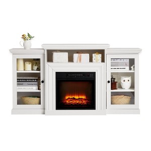 60 Inch Entertainment Center, Farmhouse TV Cabinet with 2 Glass Door, Console Table for Living Room, White - 1 of 4