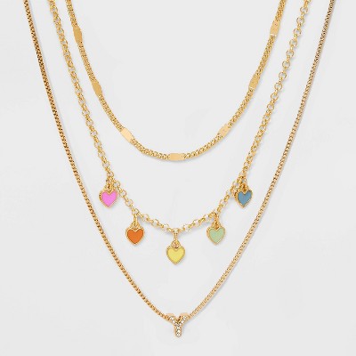 Girls' Multi Hearts Initial Necklace Set - art class™