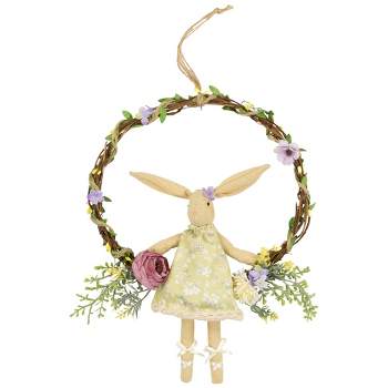 Northlight Girl Bunny Artificial Floral Easter Wreath - 10" - Green