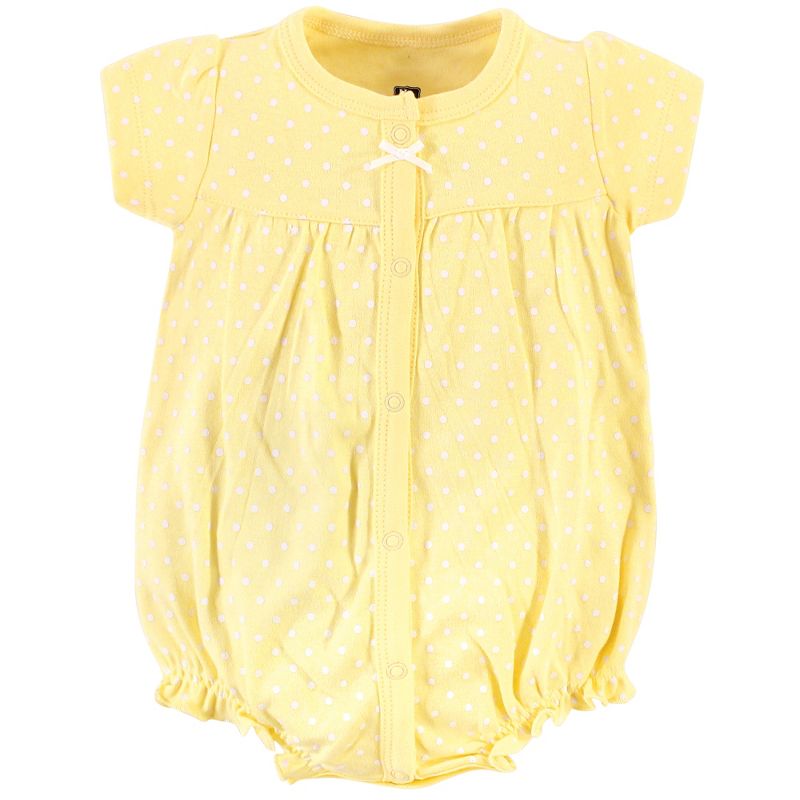 Hudson Baby Infant Girl Cotton Rompers 3pk, Lemon, 4 of 8