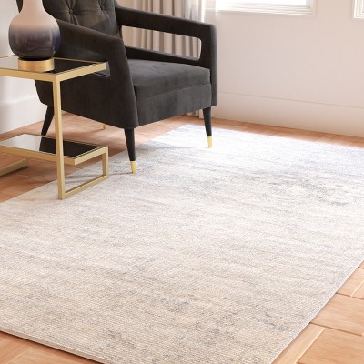 Ivory and Gray Synthetic Square Area Rug, 3' x 3'
