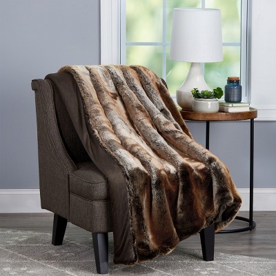 Hastings Home Premium Faux Marten Sable and Mink Fur Throw With Gift Box 60" x 70" - Amber/Pecan