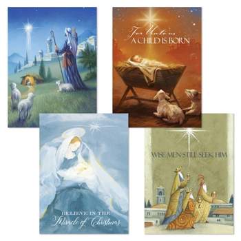 Masterpiece Studios 16-Count Boxed Assorted Holiday Cards 4 each of 4 Different Designs, Religious Set, 6.25" x 4.62"