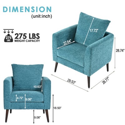 Teal Chenille Upholstered Barrel Accent Chair with Wooden Legs