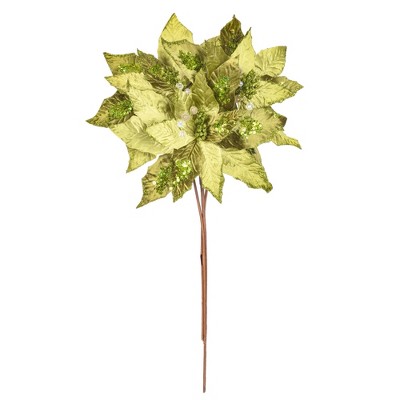 Lime Green Artificial Poinsettia Christmas Stem, 19"