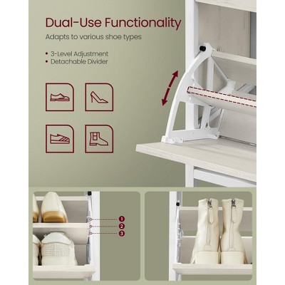 White Metal Freestanding Shoe Cabinet with 3 Flip Drawers