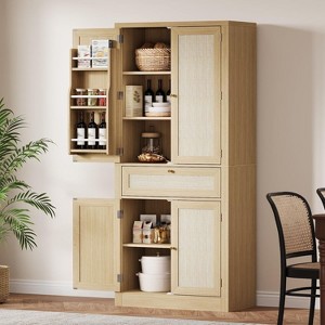 72-Inch Tall Rattan Kitchen Pantry Cabinet with Drawer, Adjustable Shelves, Farmhouse Style Cupboard Storage, For Kitchen, Dining Room, Bathroom - 1 of 4