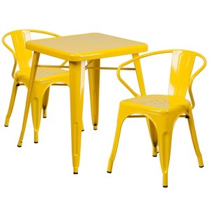Emma and Oliver Commercial Grade 23.75" Square Metal Indoor-Outdoor Table Set with 2 Arm Chairs - 1 of 1