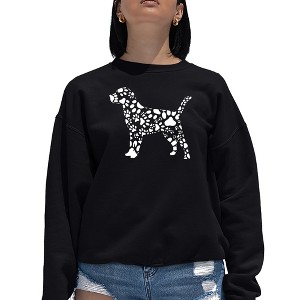 LA Pop Art Women's Word Art Crewneck Sweatshirt - Dog Paw Prints - 1 of 4