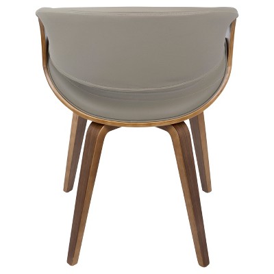 Walnut Wood & Grey Faux Leather Mid-Century Arm Chair