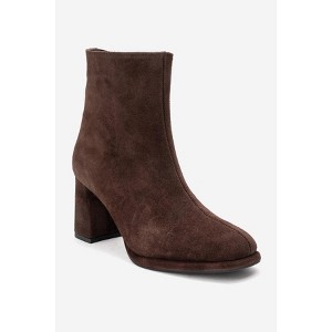 NAPOLI - Brown Suede Leather Block Heel Boot (Women) brown suede 8 Forever & Always Shoes US - 1 of 4