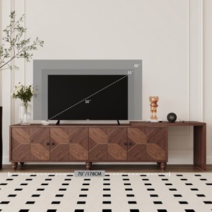 Extendable TV Stand for 70"-90" TVs, Modern Entertainment Center with Storage Cabinets, Adjustable Shelves, Metal Frame Console-Maison Boucle - 1 of 4