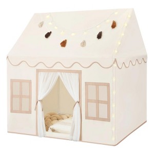 Etokfoks Kids Indoor Play Tent with Mat Tassel Garland Star Lights 1 Set Toddler Playhouse for Boys Girls Ages 3 Birthday Gift - 1 of 4