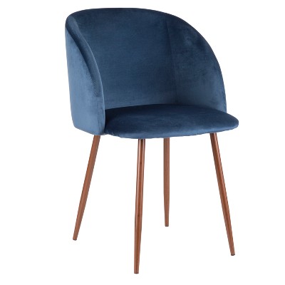 High-Back Contemporary Blue Velvet Side Chair with Walnut Metal Legs
