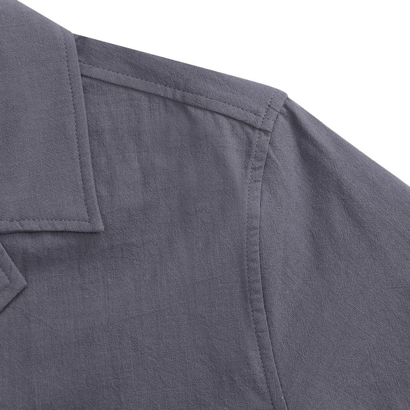 Men's Linen Shirts Short Sleeve Casual Button Down Shirts Lightweight Summer Beach Shirt with Pocket, 4 of 8