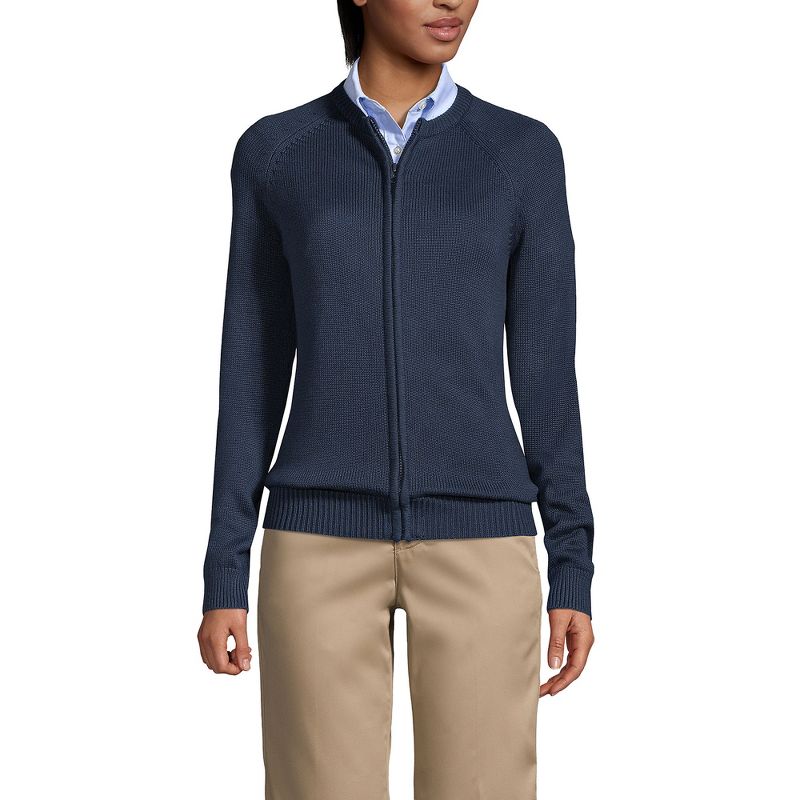 Lands' End School Uniform Women's Cotton Modal Zip-front Cardigan Sweater, 2 of 3