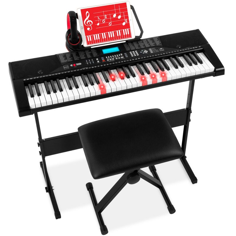 Best Choice Products 61-Key Beginners Complete Electronic Keyboard Piano Set w/ LCD Screen, Lighted Keys, 1 of 8