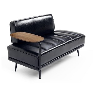 SKRAN Faux Leather Upholstered With side table, 360-degree Swivel tray couch,Window Bench with Metal Legs for Bedroom, Living Room - 1 of 4
