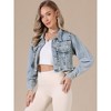 INSPIRE CHIC Women's Rivet Studded Denim Turndown Collar Long Sleeve Casual Wash Cropped Jean Jacket - 4 of 4