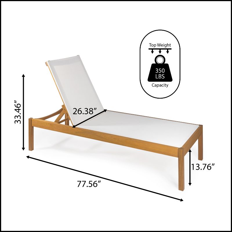 Lagunan 77.56"x26.38" Modern Minimalist Adjustable Acacia Wood Chaise Outdoor Lounge Chair - JONATHAN Y, 3 of 11