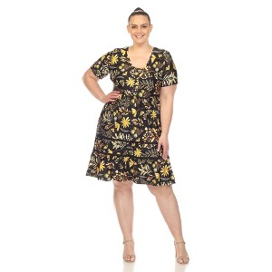 Plus Size Floral Short Sleeve Knee Length Dress - 1 of 4