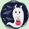 Girl's Design By Humans halloween ghost cat By ArtStyleAlice T-Shirt - 2 of 2