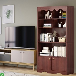 63"H 5-Tier Bookcase – Large Open Display Storage Shelves for Living Room & Home Office White/Walnut - 1 of 4