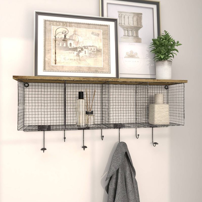 14&#34;x32&#34; Metal 4 Cubbies and 1 Shelf Wall Hook with 7 Hanger Black - Olivia &#38; May, 4 of 17