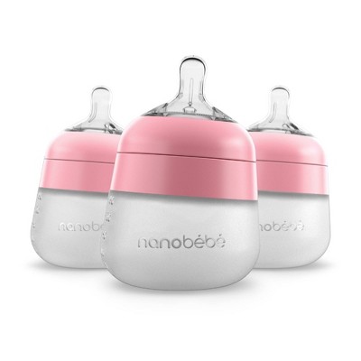 nanobebe Silicone Baby Bottle Set - Pink - 5oz/3pk