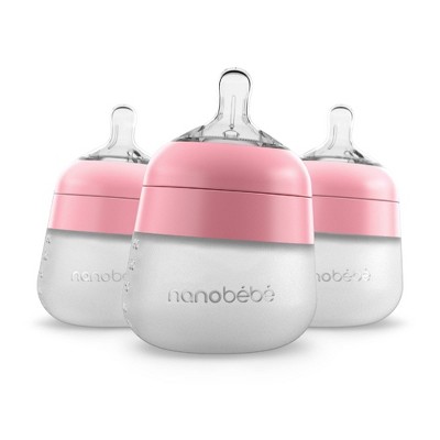 Image of nanobebe Flexy Silicone Baby Bottle Anti-Colic Nipple, Soft Body, Stable Base - Pink - 5oz/3pk