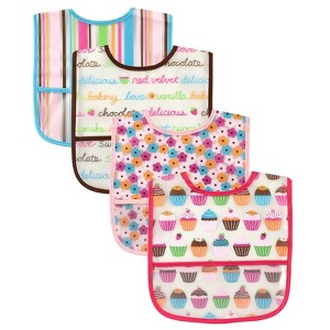 Luvable Friends Baby Girls Waterproof PEVA Bibs 4pk, Cupcake, One Size - 1 of 1