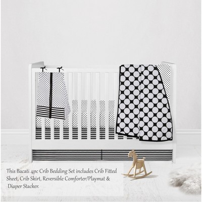 Bacati - Dots Stripes Black/White 4 pc Crib Bedding Set with Diaper Caddy