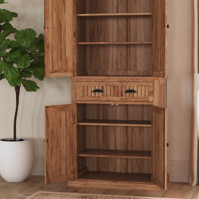 Natural Maple Hardwood Kitchen Storage Pantry with Adjustable Shelves